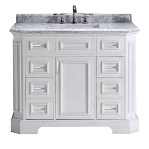 Bristol 42 in. W x 22 in. D x 34 in. H Single Sink Bath Vanity in White with Carrara Marble Top