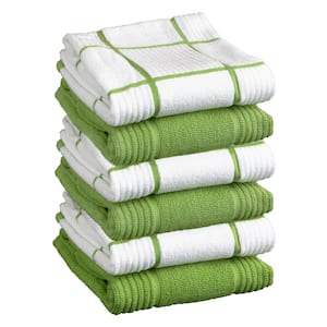 Green Solid and Check Parquet Cotton Kitchen Towel (Set of 6)