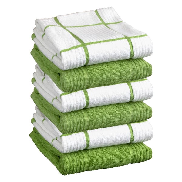 T-fal Green Solid and Check Parquet Cotton Kitchen Towel (Set of 6)