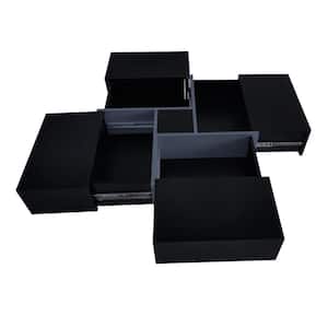 31.5 in Black Specialty Wood Coffee Table Living Room Tables with 4 Hidden Storage