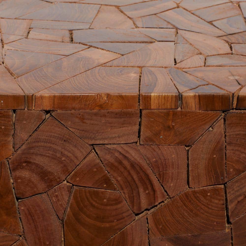 Handmade Teak Wood Mosaic Accent Table 12" Square in Brown