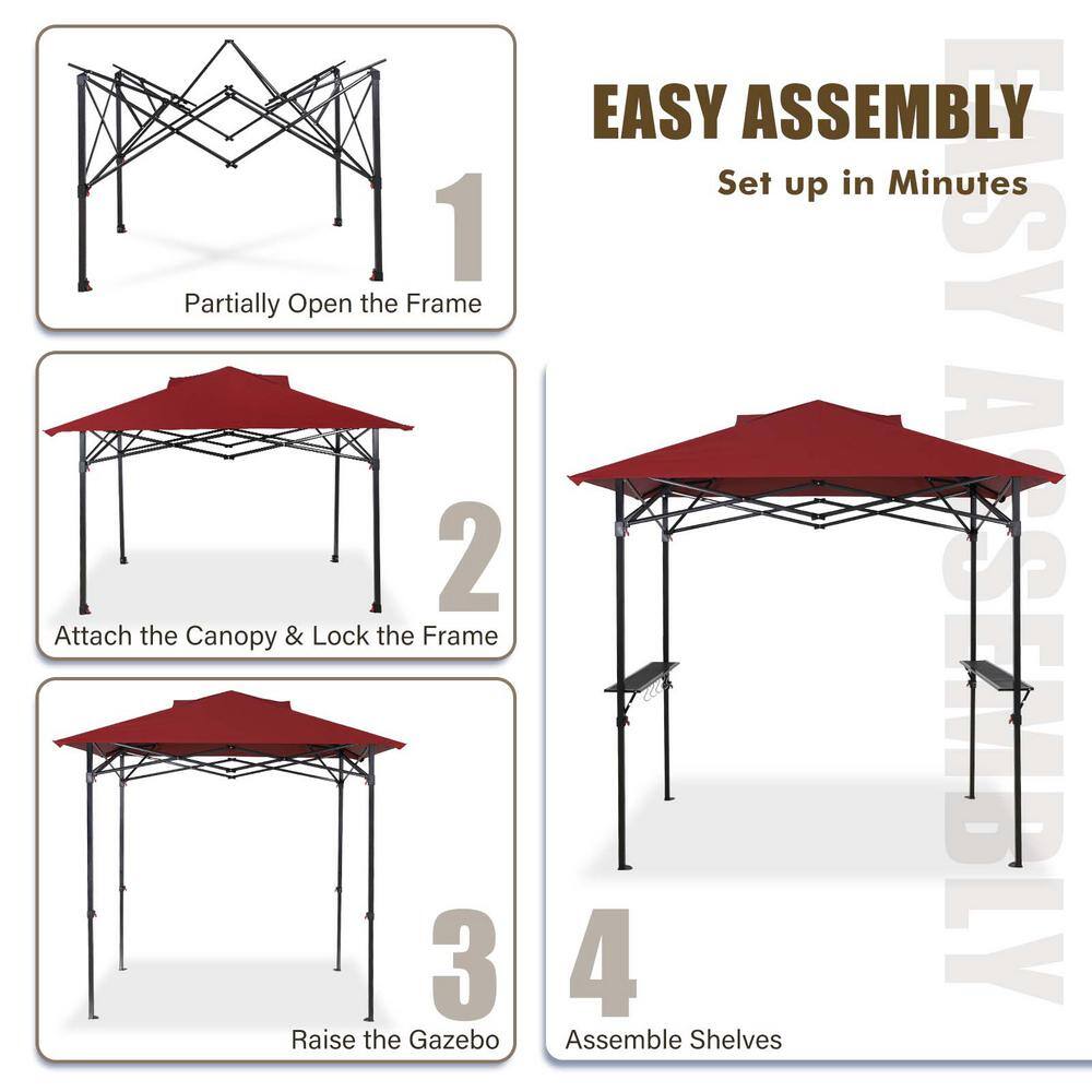 Red and Black Steel Patio Grill Gazebo Canopy, 8 ft x 5 ft