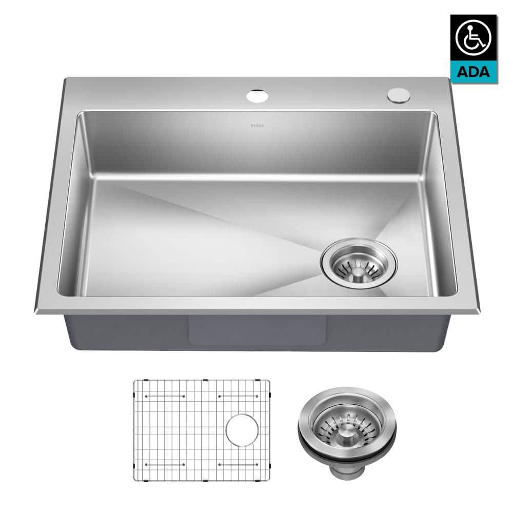 KRAUS Fairlane 25 ADA Compliant Drop In / Top Mount Single Bowl 18