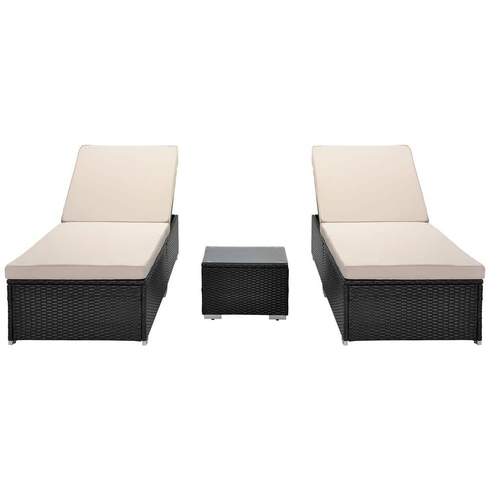 3-Piece Wicker Outdoor Patio Chaise Lounge Set with Beige Cushions price history on PriceWatchPro