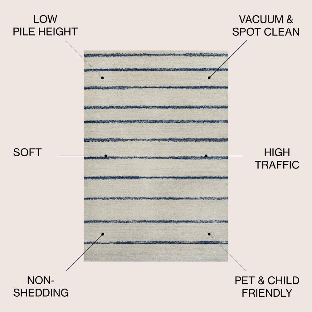 Cream and Navy Stripe Synthetic 4' x 6' Area Rug