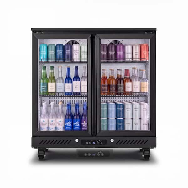 36 in. W 6.5 cu. ft. Commercial 2-Glass Door Back Bar Cooler Refrigerator with LED Lighting in Black