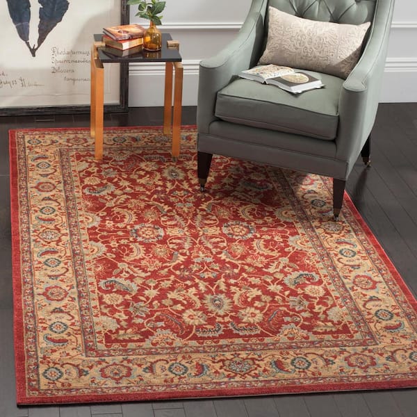 Mahal Red/Natural 8 ft. x 11 ft. Border Floral Antique Area Rug