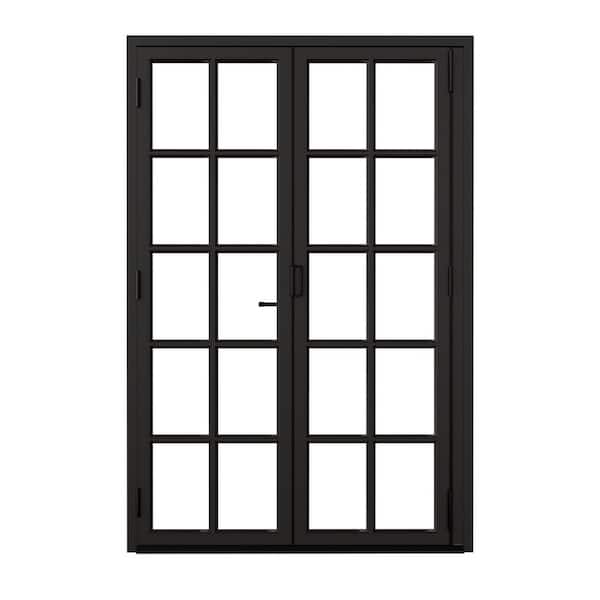 72 in. x 80 in. Right Swing/Outswing Double Tempered Glass Black Aluminum Folding Patio Door