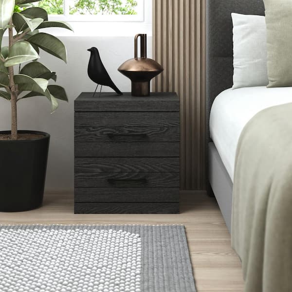 GALANO Hamsper Dark Gray Oak 2-Drawer Nightstand (18.9 in. W x 16.3 in. D x 20.3 in. H)