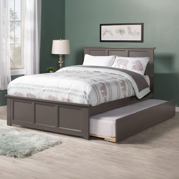 AFI Madison Full Platform Bed with Matching Foot Board with Twin Size Urban Trundle Bed in Grey