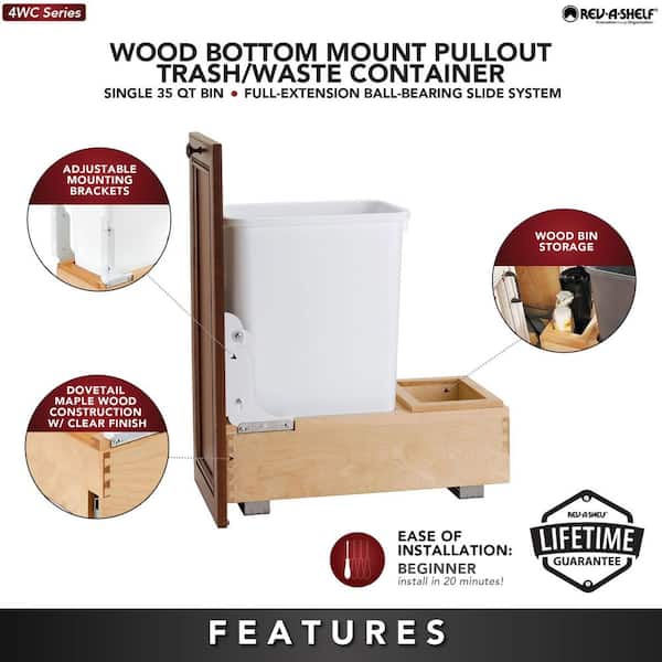 White Single 35 qt. Pull Out Maple Bottom Mount Trash Can
