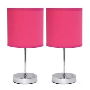 11.81 in. Metal 2-Pack Petite Stick Table Desk Lamp Set and Fabric Drum Shade (Set of 2), Hot Pink Shades