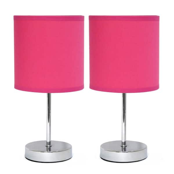 Creekwood home 11.81 in. Metal 2-Pack Petite Stick Table Desk Lamp Set and Fabric Drum Shade (Set of 2), Hot Pink Shades
