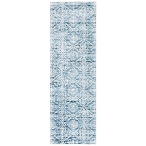 Martha Stewart Isabella Denim Blue/Ivory 2 ft. x 7 ft. Moroccan Floral Runner Rug