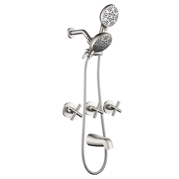 Miscool Ami Triple Handle 7 -Spray Tub and Shower Faucet 1.8 GPM with Spout in. Brushed Nickel (Valve Included)