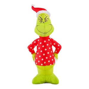 4 ft Pre-Lit LED Grinch with Polka Dot Sweater and Santa Hat Christmas Inflatable