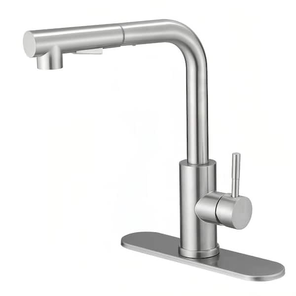 Single Handle Deck Mount Pull-Out Sprayer Standard Kitchen Faucet in Brushed Nickel