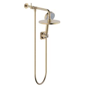 Single-Handle 5-Spray 1.8 GPM Shower Faucet with 8 in. Wall Mount Dual Round Shower Head in Brushed Gold