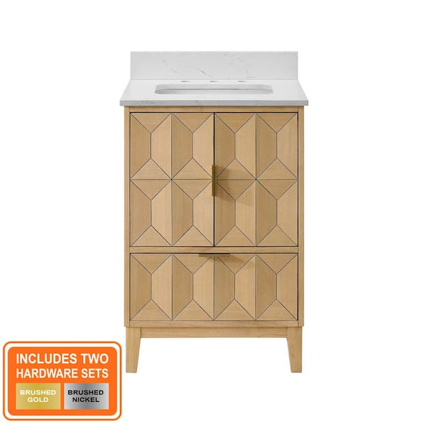 Kesset 24 in. Single Sink Light Oak Bath Vanity with White Engineered Carrara Top (Assembled)