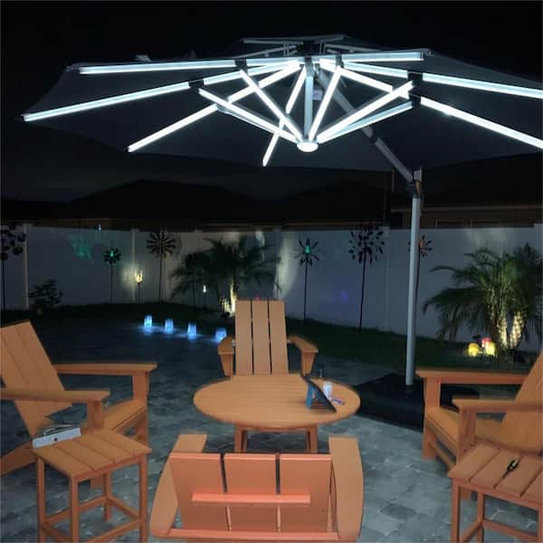10 ft. Octagon Solar powered LED Patio Umbrella Outdoor Round Large Cantilever Umbrella Heavy Duty Sun Umbrella in Black