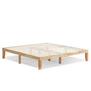 14 in. Natural King Size Wood Platform Bed Frame without Headboard