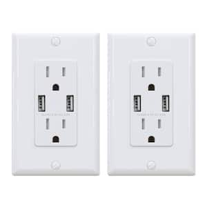 4.0 Amp Dual USB Ports with Smart Chip, 15 Amp Duplex Tamper Resistant Outlet, Wall Plate Included, White (2-Pack)