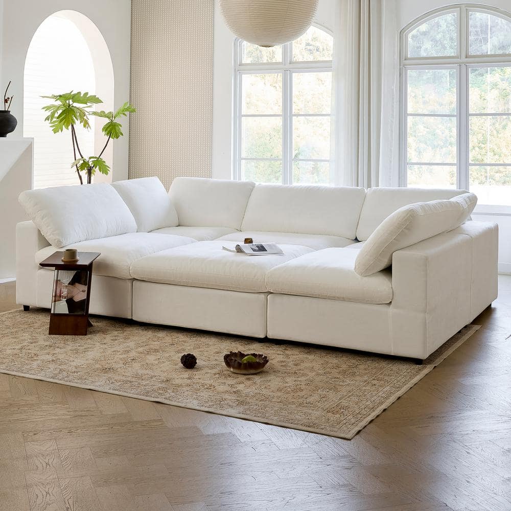 120 in. Square Arm Fabric Removable Covers Triple Sized Sofa Bed 6-Seater i