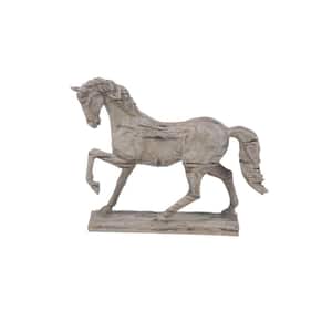Beige Polystone Prancing Horse Sculpture