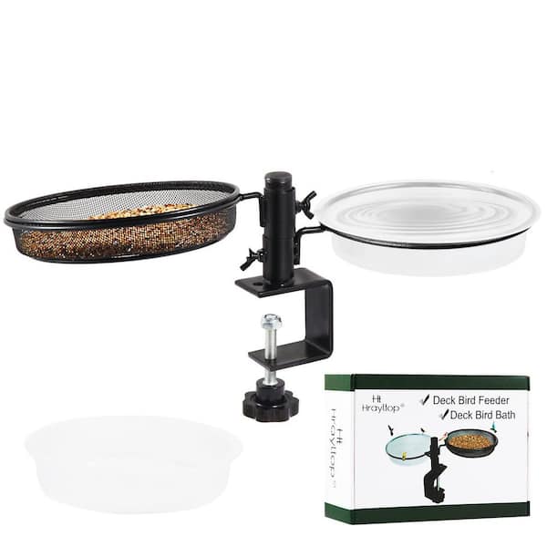 Unbranded Heavy Duty Deck Bird Feeders with Metal Mesh Tray and 2 Water Bowls, Clamp Bracket