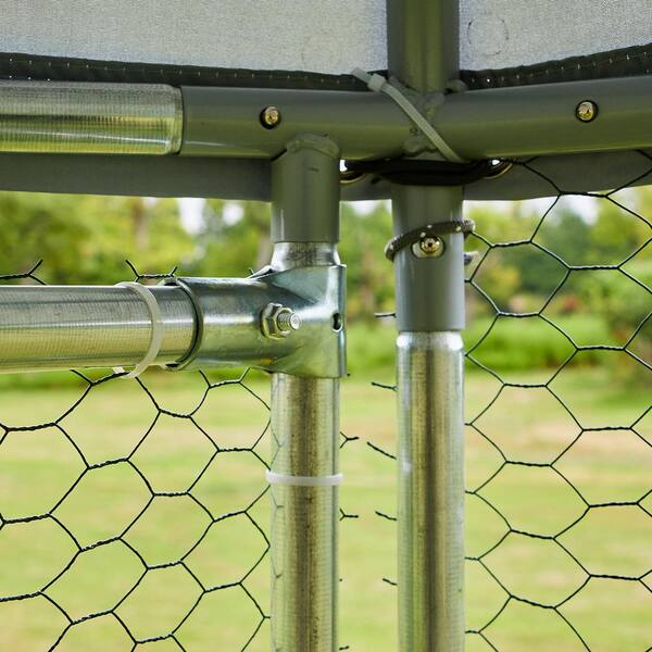 GOGEXX 13.1ft. x 8.6 ft. Metal Chicken Coop Steel Wire Walkin Poultry Cage Rabbit House With Waterproof Cover For Outdoors Yard