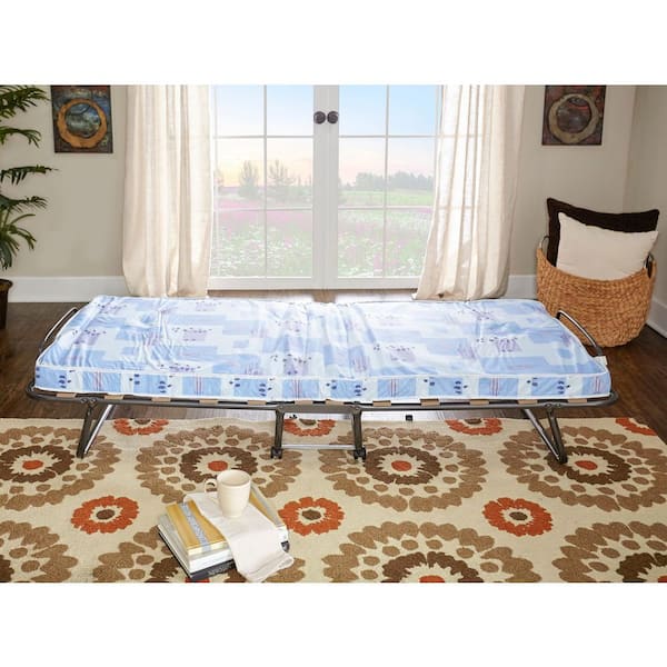 Linon Home Decor Roma Almost Twin Size Folding Bed with Metal Frame and Casters