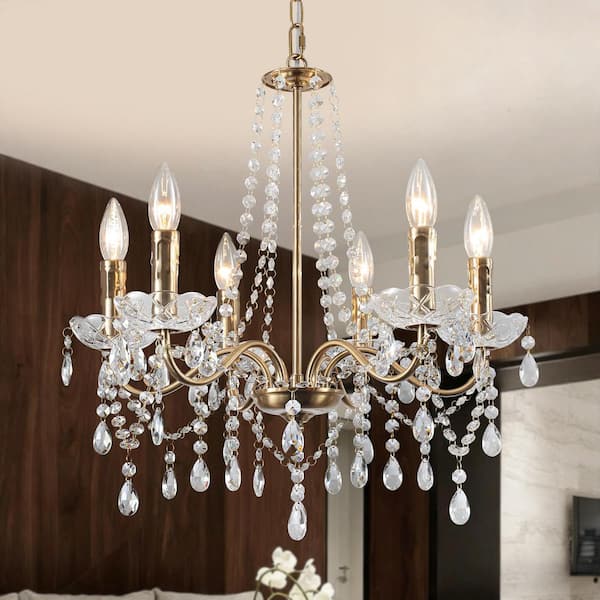 Elen Farmhouse 20 in. 6-Light Vintage Brass Candle-Style linear Chandelier for Dining Room (Bulbs Not Included)