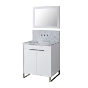 Luca Premium 32 in. W x 25 in. D x 36 in. H Single Bath Vanity in White with White Carrara Marble Top and Mirror