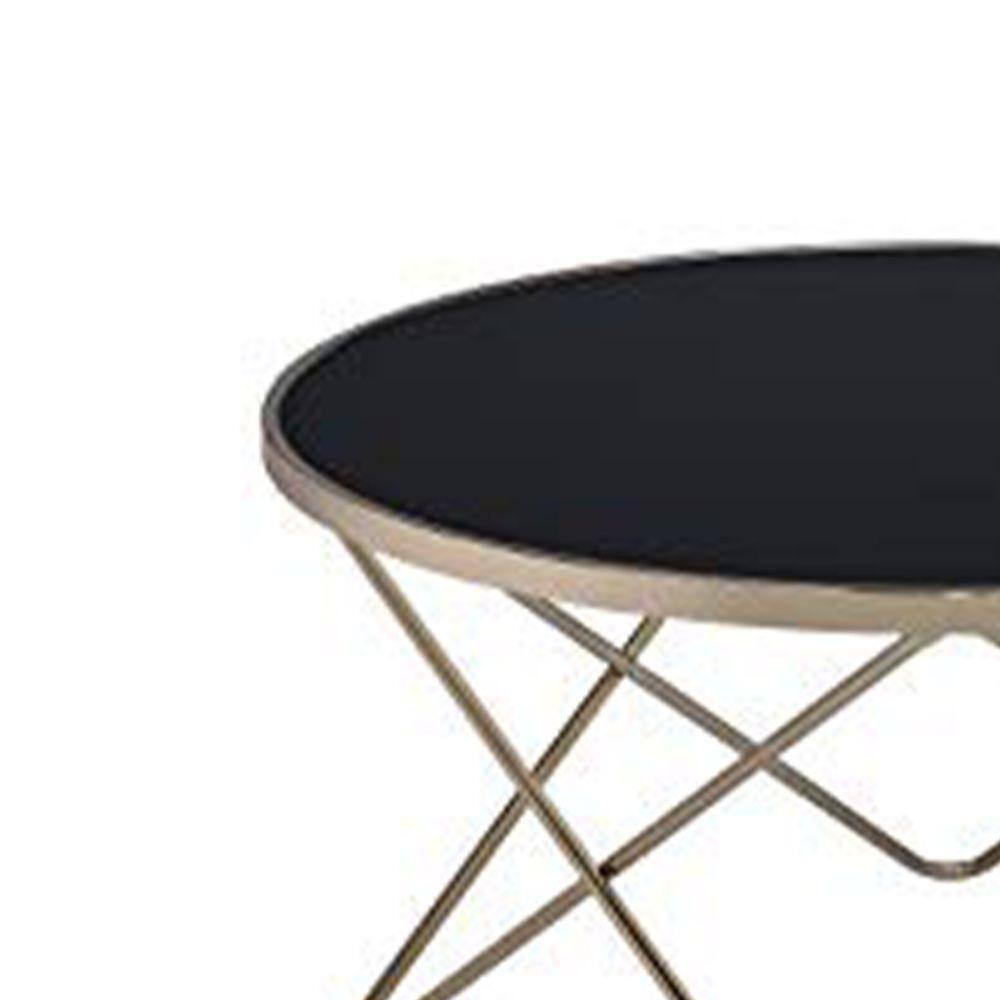34" Black Glass and Gold Iron Round Coffee Table