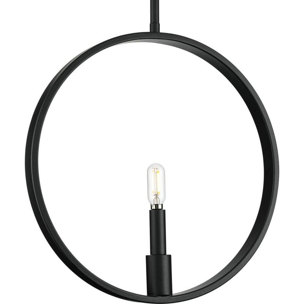 Breckenridge Matte Black Circular Frame Pendant Light with Candle Accent