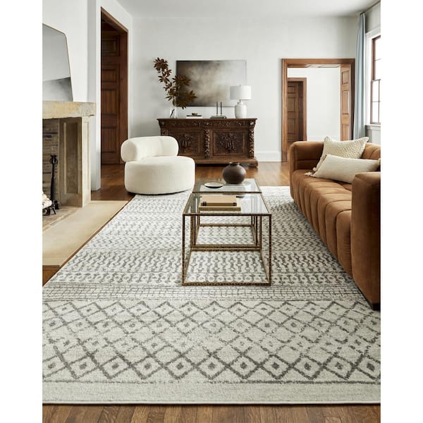 Alois Cream/Charcoal Geometric 4 ft. x 4 ft. Indoor Round Area Rug