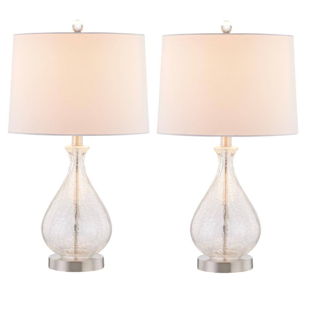 Clear Glass Teardrop Table Lamp Set with White Linen Shade