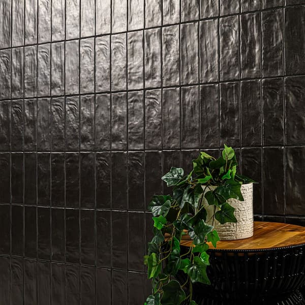 MSI Zelyge Midnight Black 2 in. x 8 in. Satin Ceramic Zellige