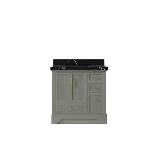 Willow Collections Alys 36 in. W x 22 in. D x 36 in. H Single Sink Bath Vanity Center in Evergreen with 2 in. Calacatta Black qt Top