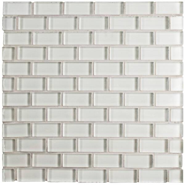 Merola Tile Tessera Subway Ice White 11-3/4 in. x 11-3/4 in. x 8 mm Glass Mosaic Tile