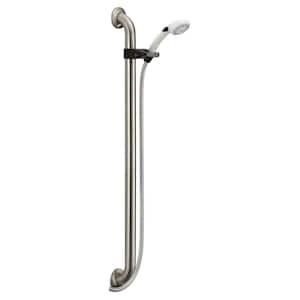 2-Spray Patterns 2.50 GPM 4.91 in. Wall Mount Handheld Shower Head with Adjustable Grab Bar in White