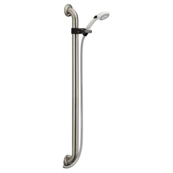 Delta 2-Spray Patterns 2.50 GPM 4.91 in. Wall Mount Handheld Shower Head with Adjustable Grab Bar in White