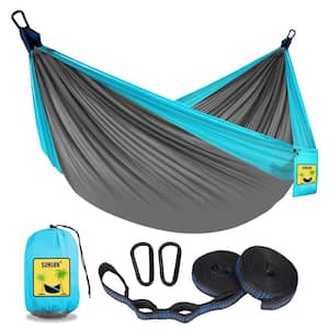 8.8 ft. Portable Camping Double and Single Hammock with 2 Tree Straps in Light Blue