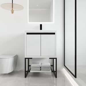 24 in. W x 18.3 in. D x 35 in. H Single Sink Freestanding Bath Vanity in White with White Resin Vanity Top
