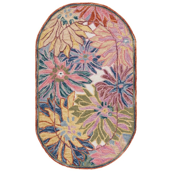SAFAVIEH Jardin 3 ft. x 5 ft. Pink/Rust Floral Oversized Border Oval ...