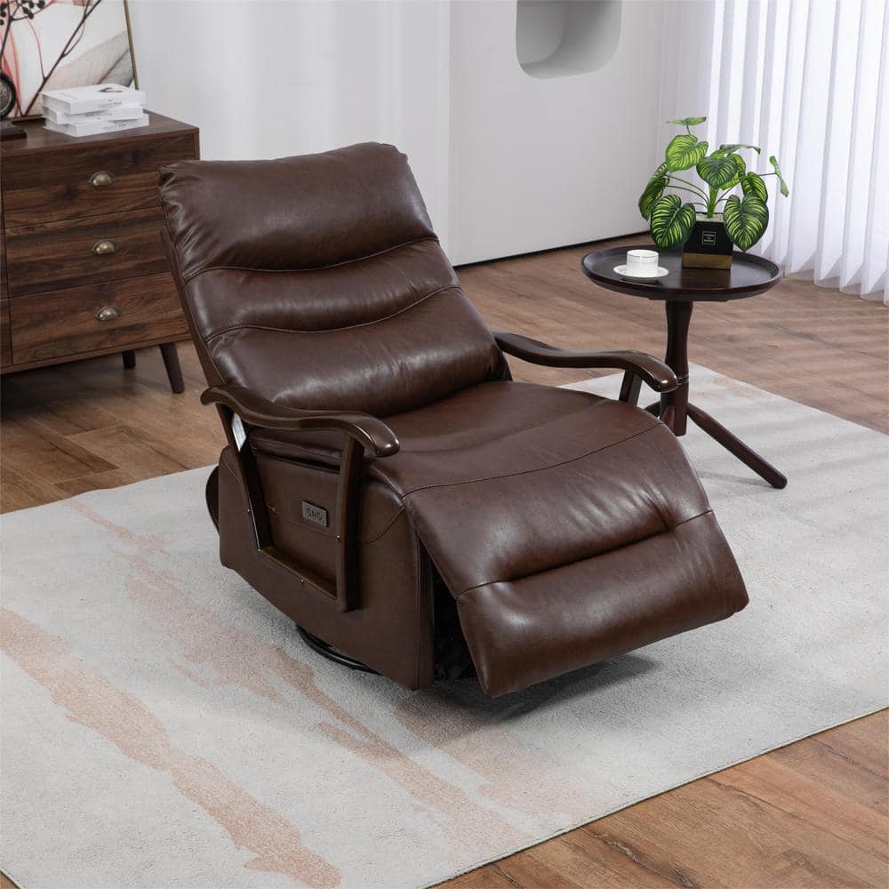 Brown Extra Wide Breathable Leather Swivel Rocker Recliner Power Glider Cha