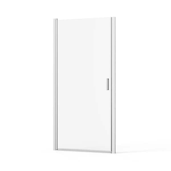 34 in. W x 72 in. H Pivot Semi-Frameless Shower Door in Chrome with Clear Tempered Glass