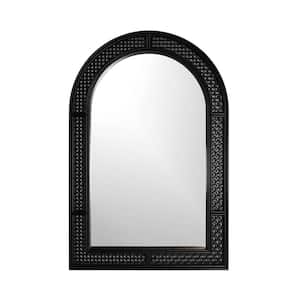 24 in. x 36 in. Rolland Black Rattan Arched Mirror