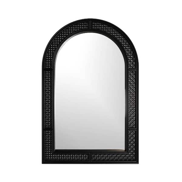 Unbranded 24 in. x 36 in. Rolland Black Rattan Arched Mirror