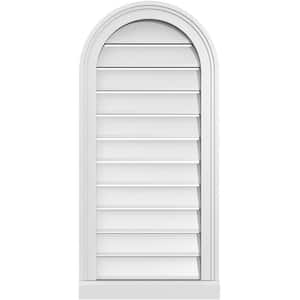 16 in. x 34 in. Round Top White PVC Paintable Gable Louver Vent Functional